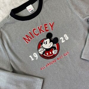 Vtg Disney Mens Fleece Sweatshirt Large Gray Mickey Mouse All Around Nice Guy